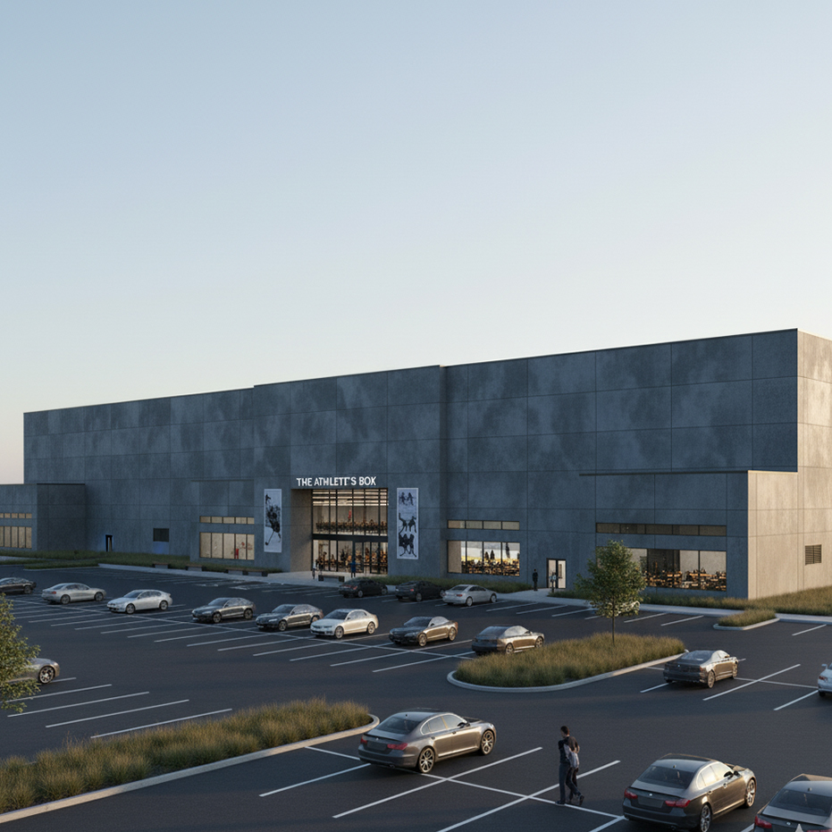 Exterior rendering of the Polk Athletic Complex with parking lot